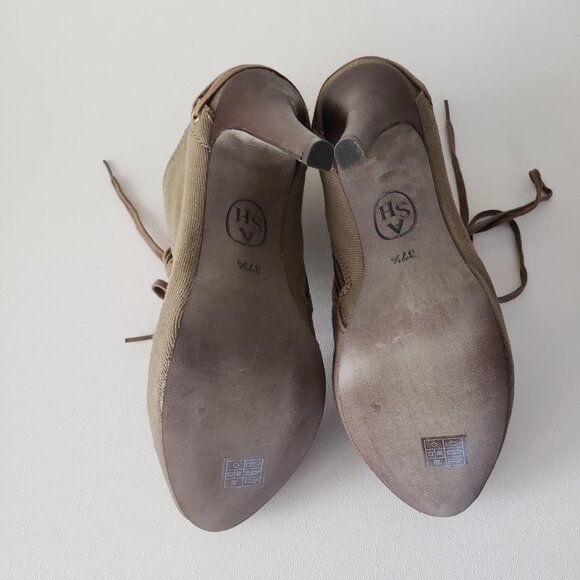 ASH Size 37.5 (US 7) Khaki Side Zipper Lace Up Ankle Boot Heels With Box - Picture 11 of 13